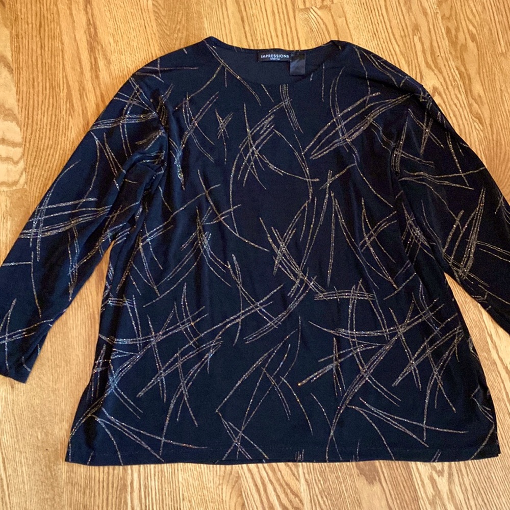 Rainbow Glitter Pattern Black Blouse XL